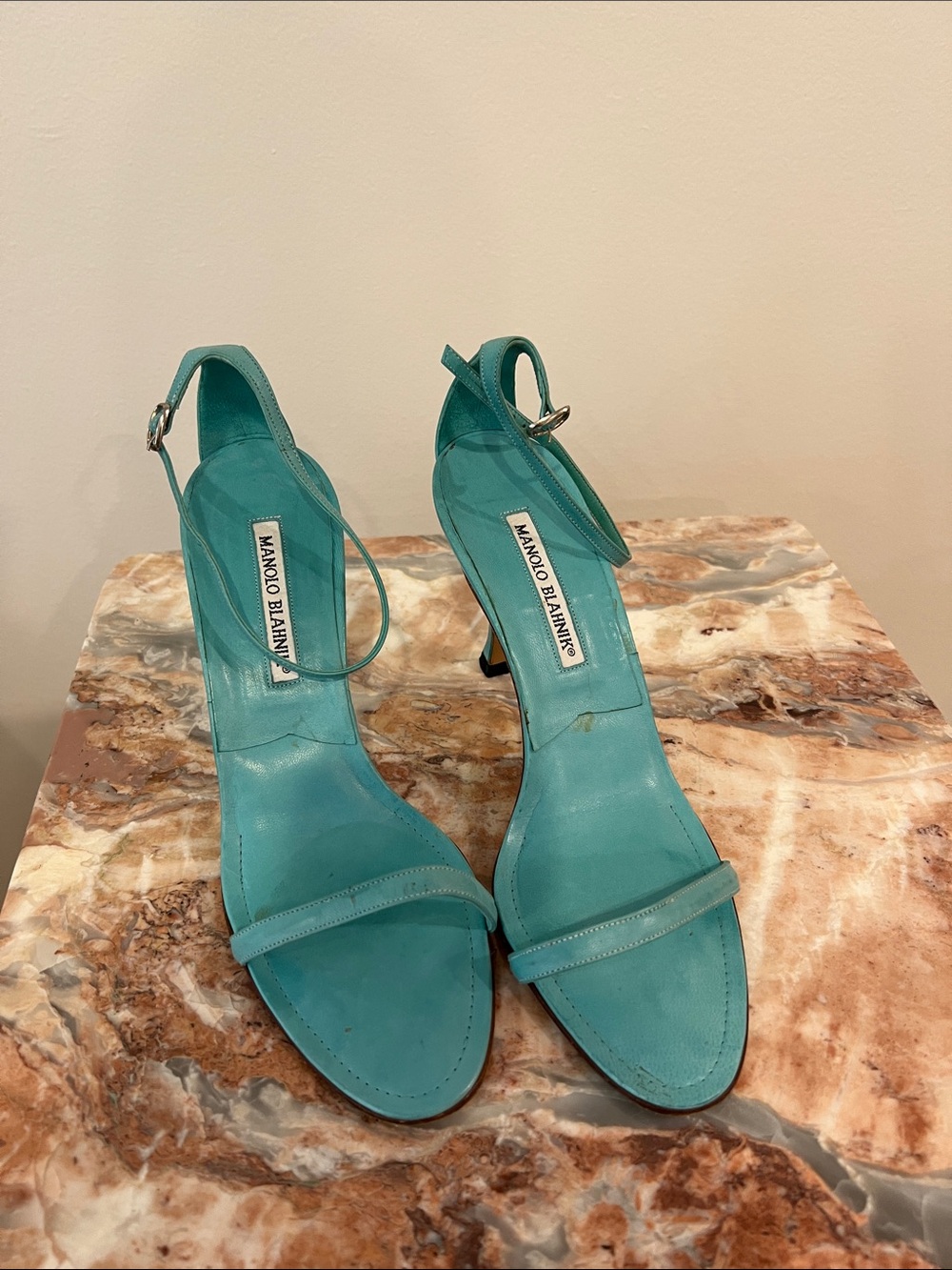 Manolo Blahnik Turquoise Ankle-Strap Sandals